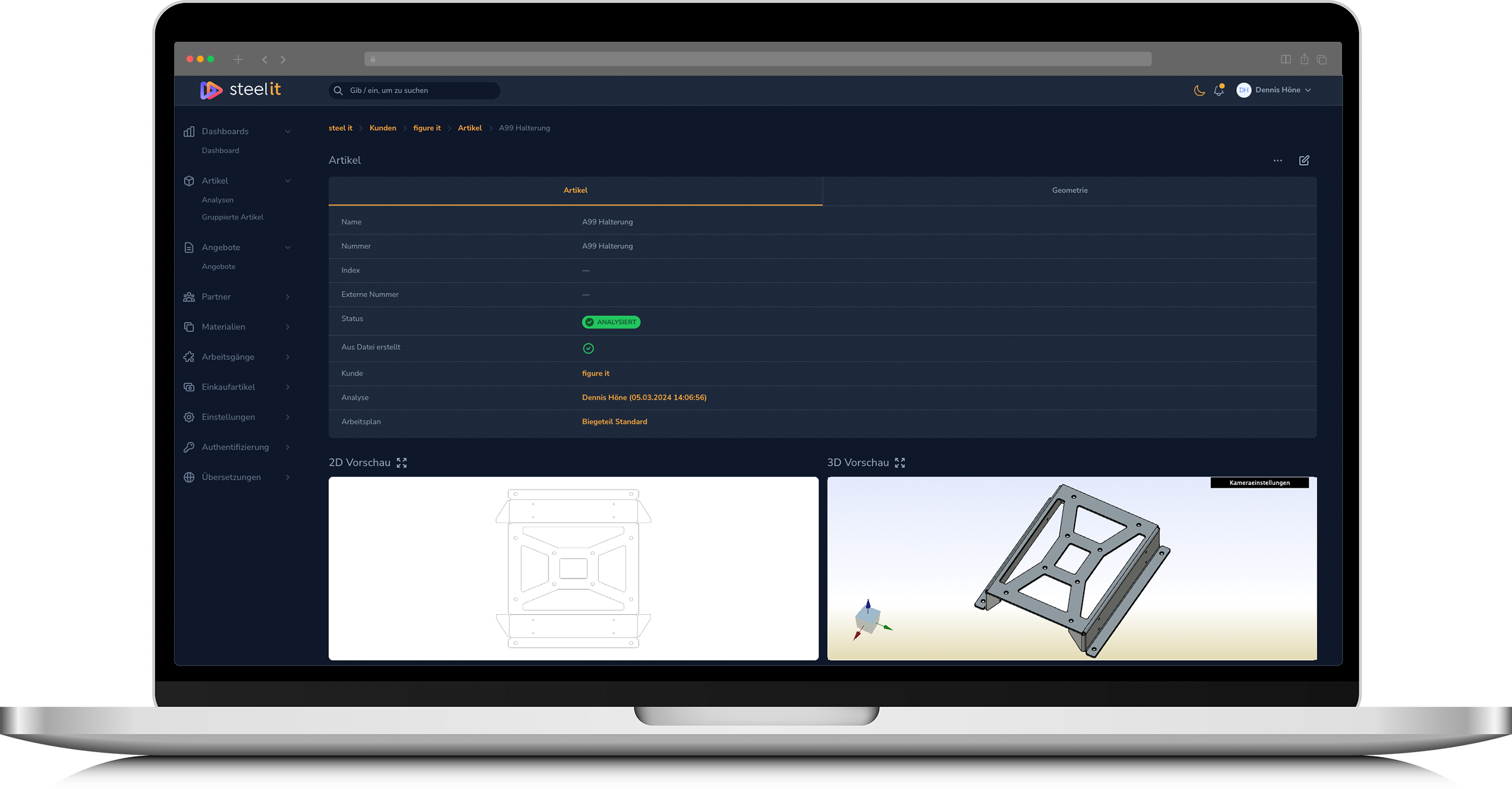 SteelIT Artikelseite im dunklen Modus
