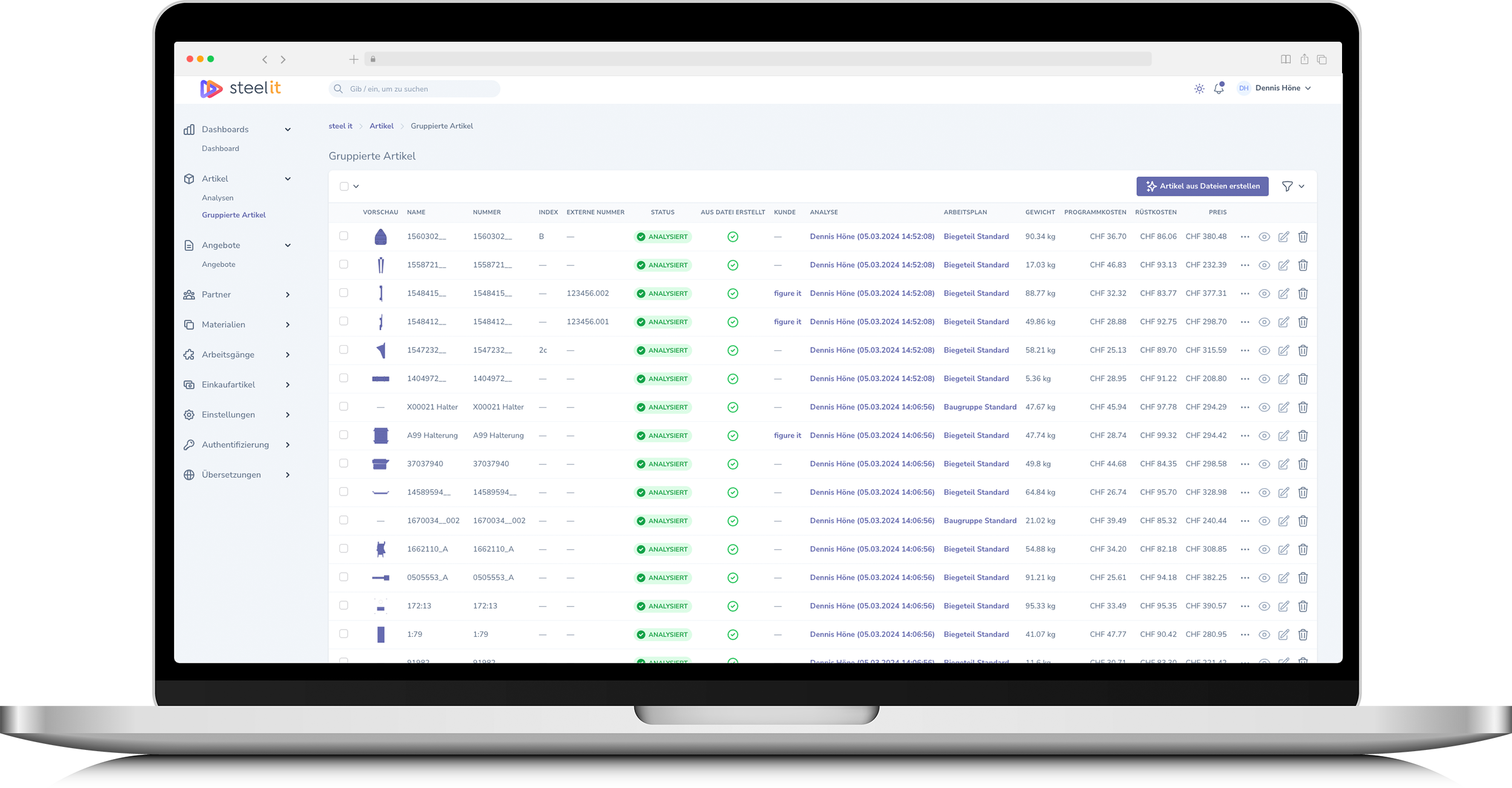 Automatisch analysierte Artikel in SteelIT, heller Modus